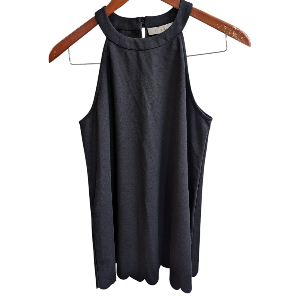Eri & Ali Black High Neck Scalloped Hem Tank Blouse Size Small
